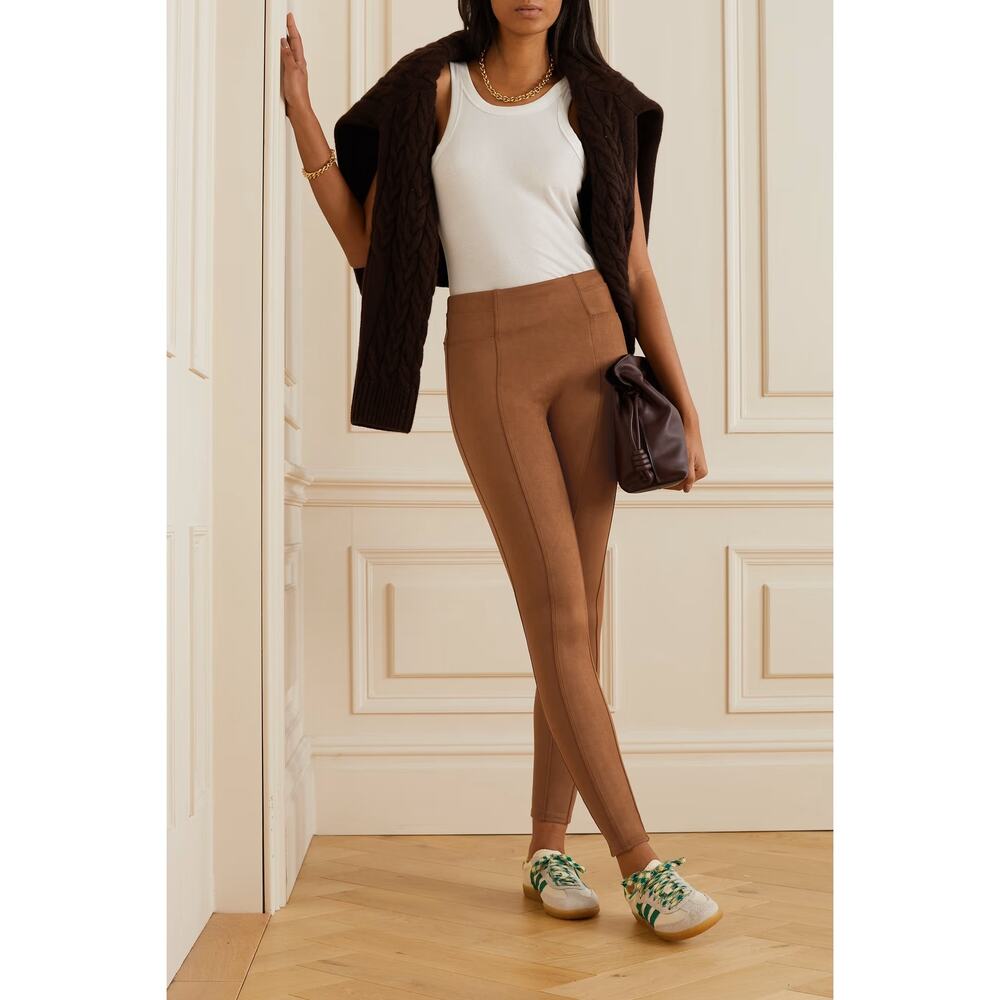 Spanx High Waist Faux Suede Leggings in Rich Caramel Brown Size Small
